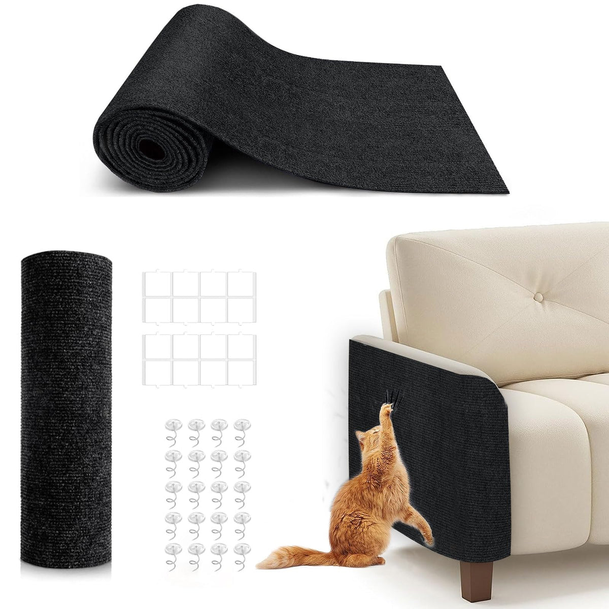 78.7"X15.8" Cat Scratching Mat, Self-Adhesive Cat Scratch Carpet, DIY Cats Scratch Furniture Protector for Couch, Sofa, Wall & Door, Durable Furniture Guards Couch Scratcher from Cats Claws, Dark Grey