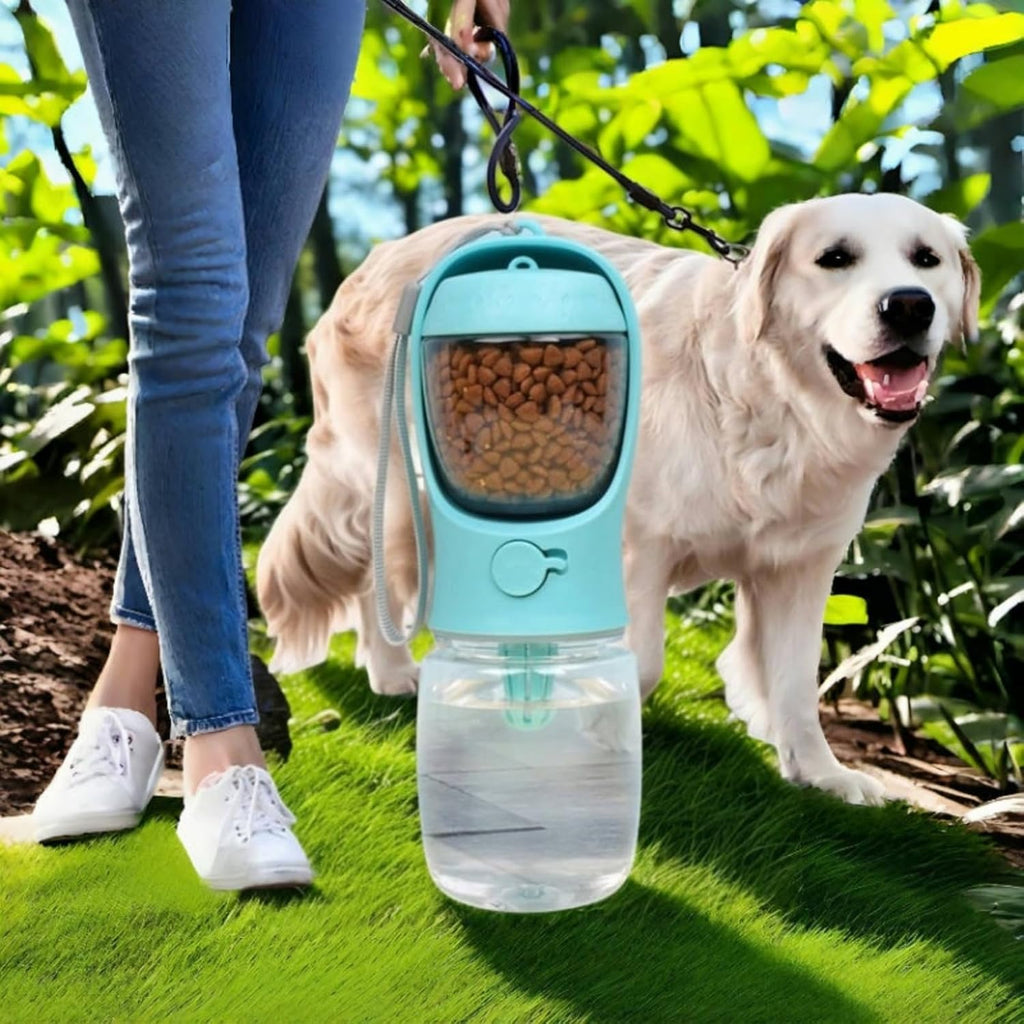 Portable Pet Water Bottle with Dispenser, Mint Green