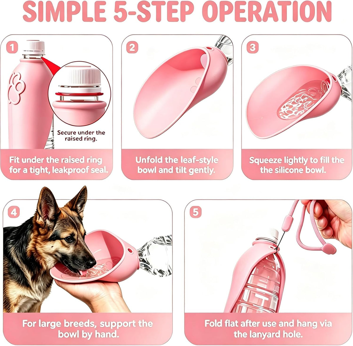 Universal Silicone Pet Water Bowl Attachment, Portable Dog Cat Water Feeder for Walking Hiking Travel, Fits Standard Water Bottles, Lightweight No Heavy Bottles Needed