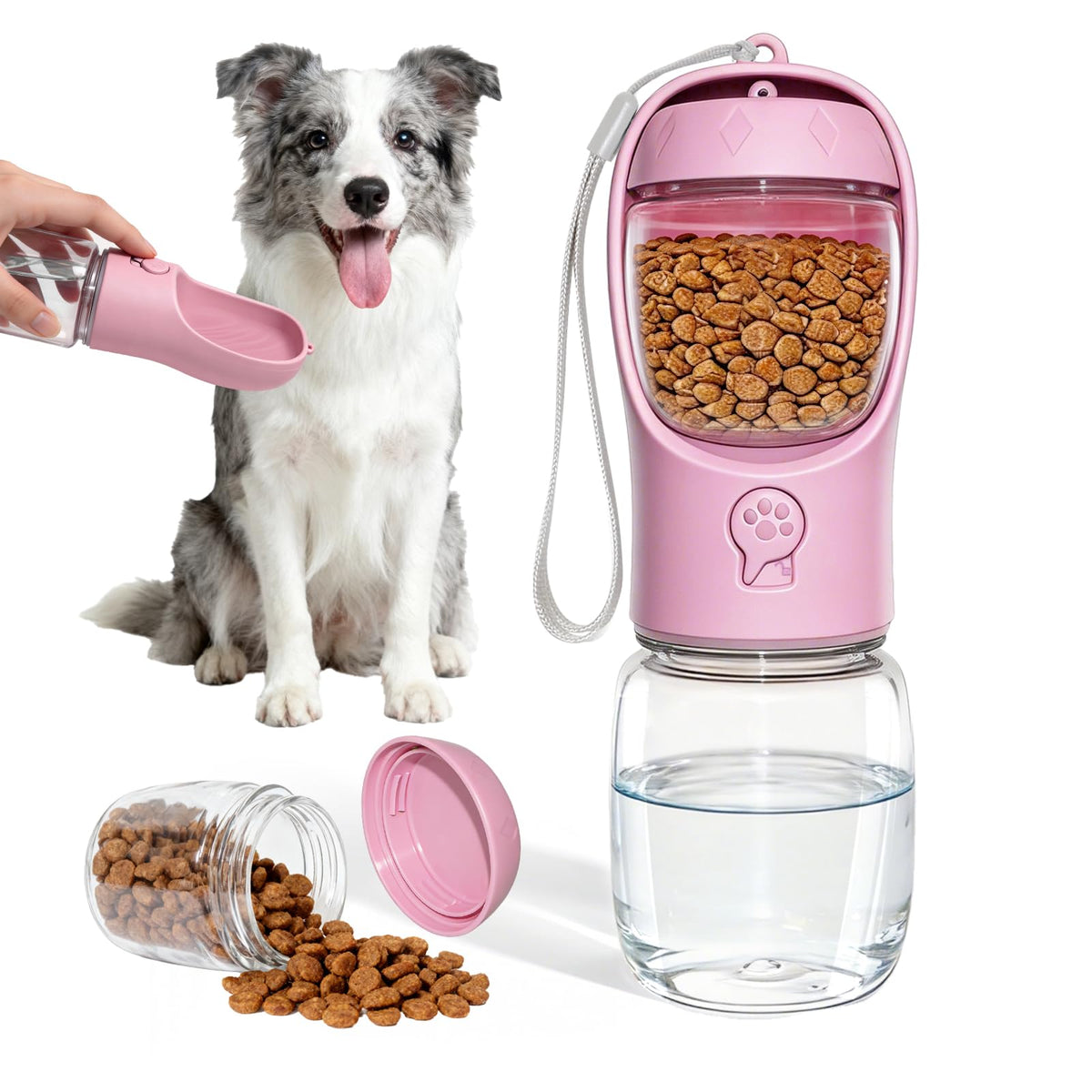 Portable Dog Water Bottle with Food Container, Drinking Bottle for Travel