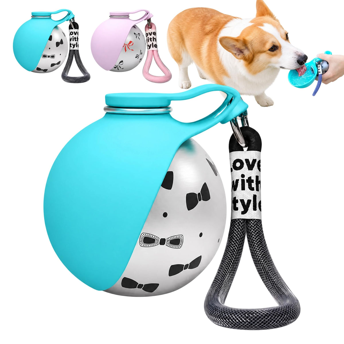 Portable Pet Water Bottle & Collapsible Dog Bowls, Spill Proof Water Dispenser, Cat Food Container & Dog Treat Holder, Small Size Pet Supplies Travel Accessories for Puppy