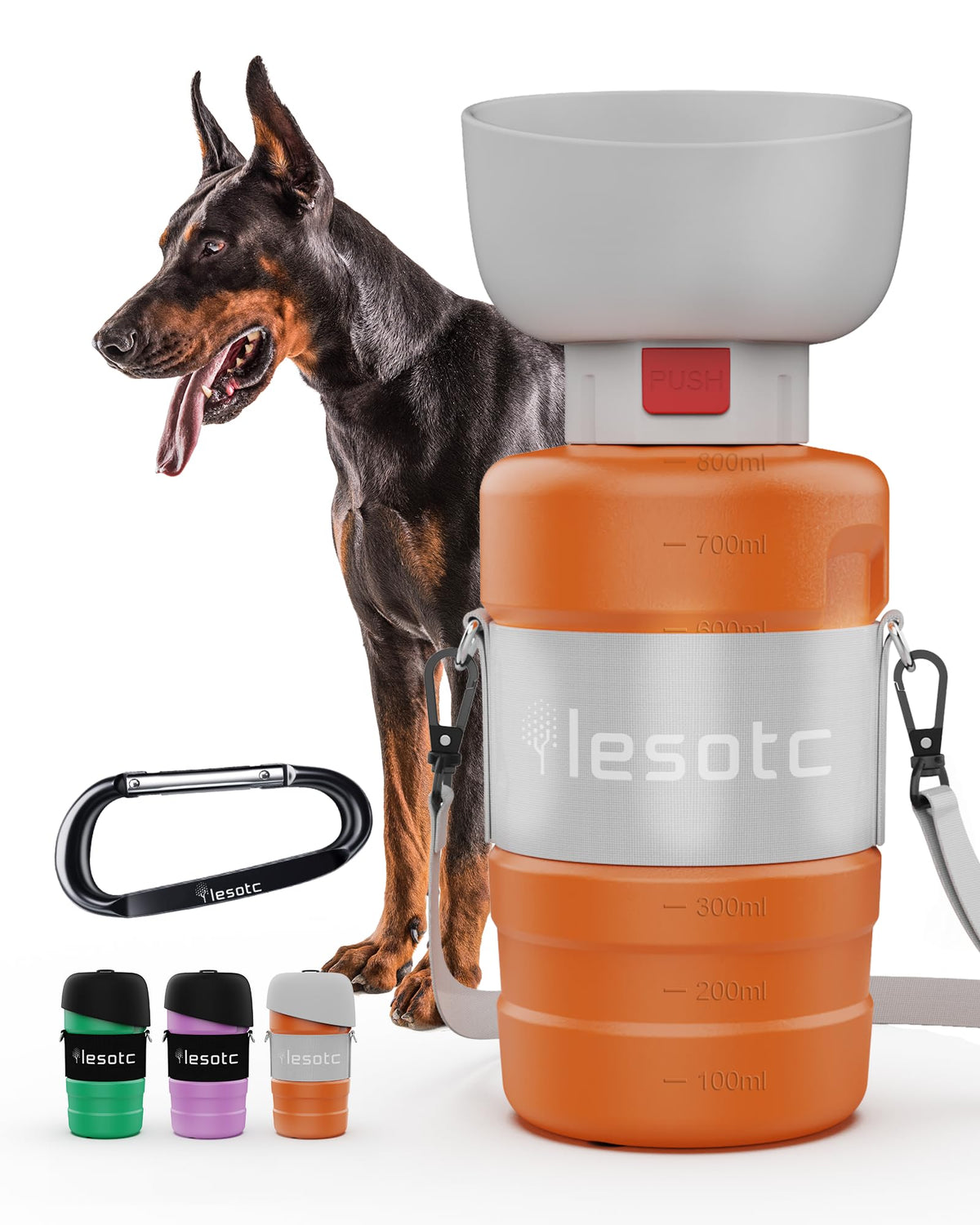 lesotc Dog Water Bottle, Portable Water Dispenser with Bowl, Leak Proof Pet Travel Squeeze Bottle, Puppy Essentials Dog Stuff Accessories for Outdoor Walking, Hiking, Camping