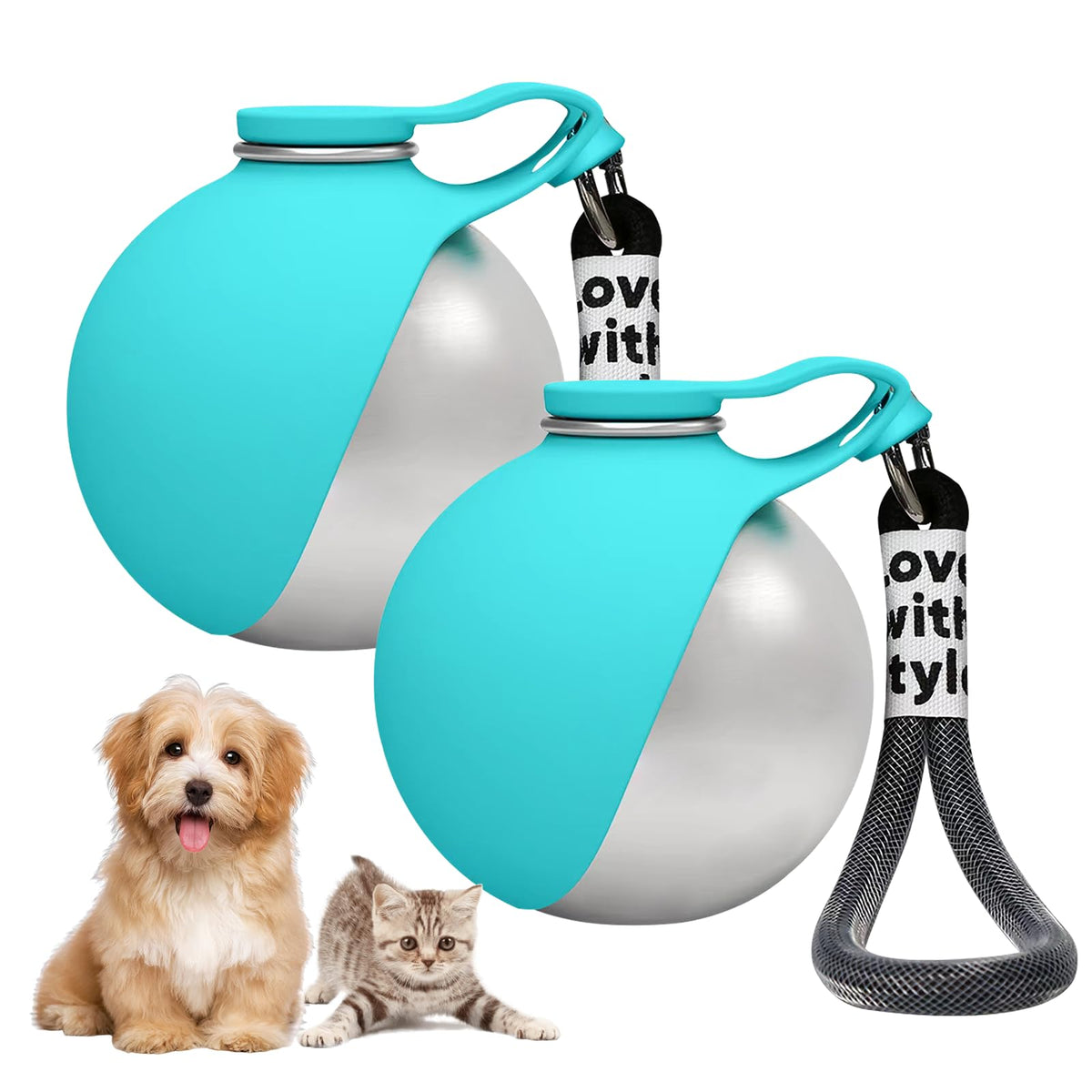 2in1 Portable Dog Water Bottle Portable,10oz Stainless Steel Leak Proof Pet Water Bottle Portable Dog Water Bottle Silicone Bowl,Outdoor Travel Water Bottle for Dogs Walking Hiking Camping, Blue