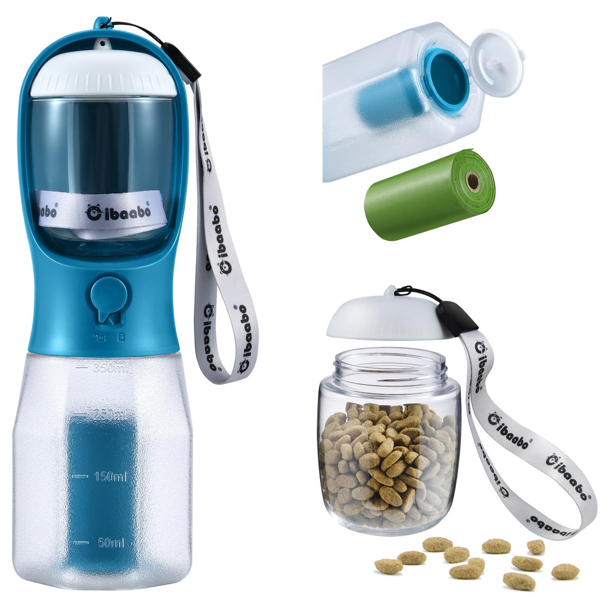 Cibaabo Dog Water Bottle with Food Container & Poop Bag Holder & Filter