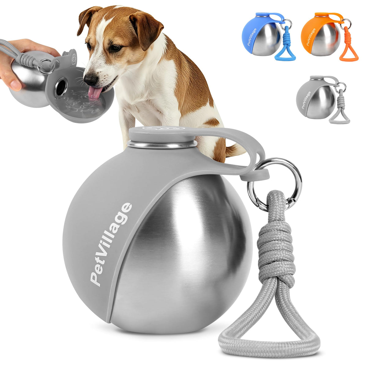 2-in-1 Dog Water Bottle with Foldable Bowl, Portable Leak-Proof Pet Travel Water Dispenser, Stainless Steel Dog Hydration Bottle for Walking, Hiking, Small Dogs & Puppies, PawSip Blue 10oz