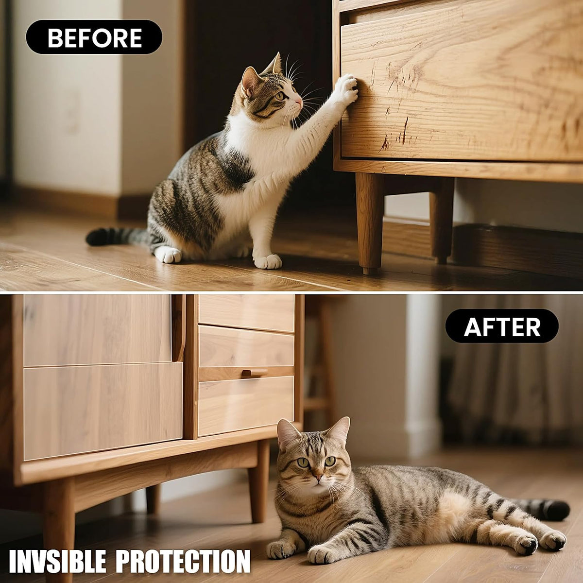 Cat Scratch Tape for Furniture, 118" x 8.2" Extra Wide Anti Scratch Tape, Single Sided Clear Protective Film for Couches, Doors, Walls & Car Interiors — Furniture Protector from Cats & Dogs