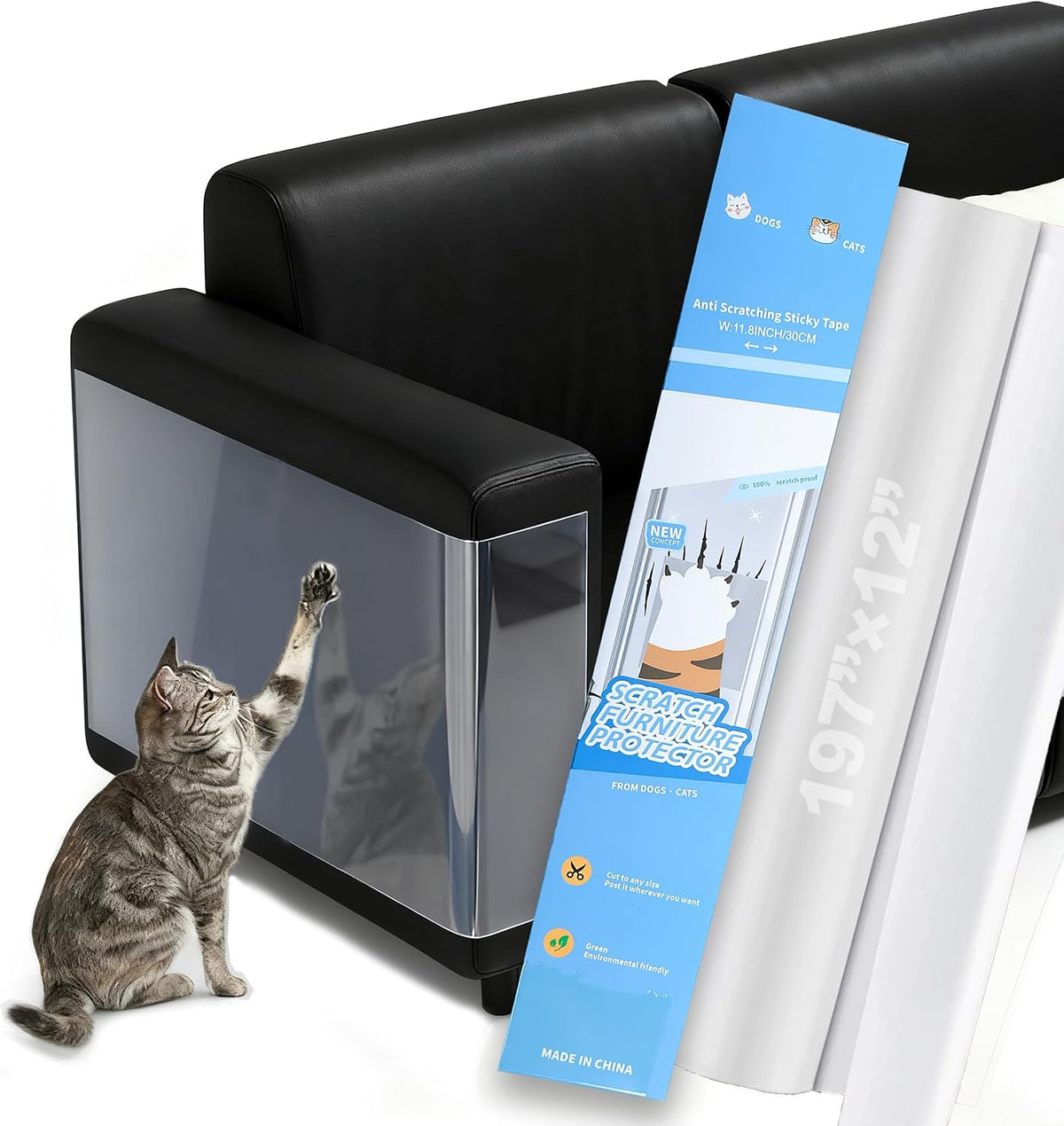 Anti Cat Scratch Furniture Protector Tape Damage-Free Couch Guard, 197"x12"
