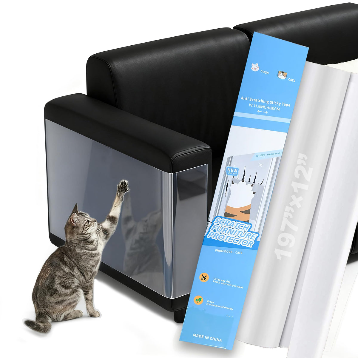 Anti Cat Scratch Furniture Protector Tape Damage-Free Couch Guard, 197"x12"