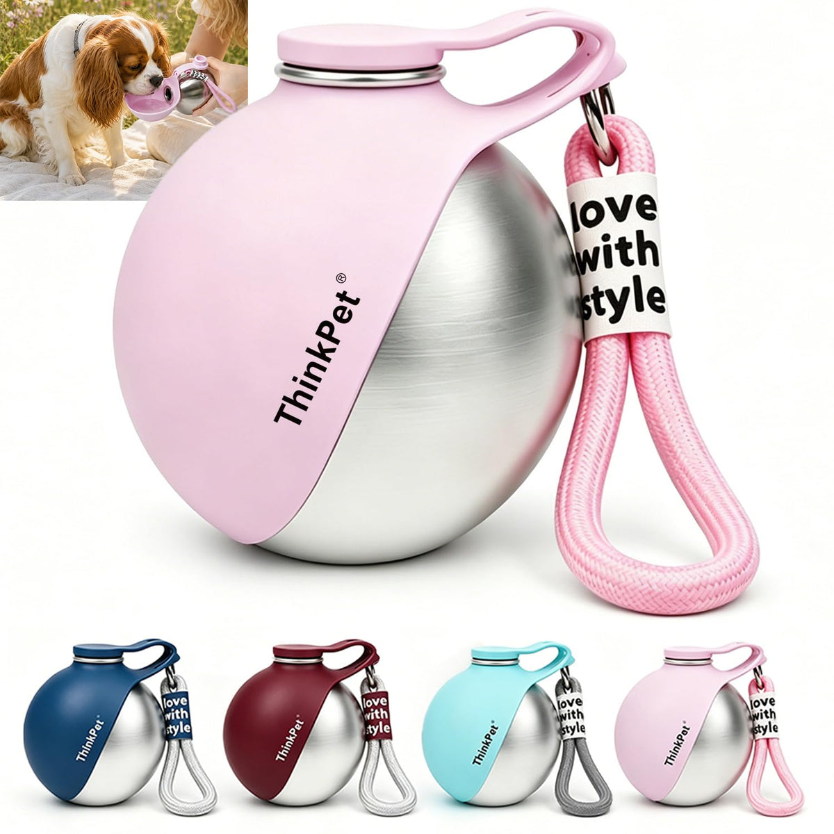 ThinkPet Leafsip 285ML Dog Water Bottle, Leak-Proof Portable, Teal