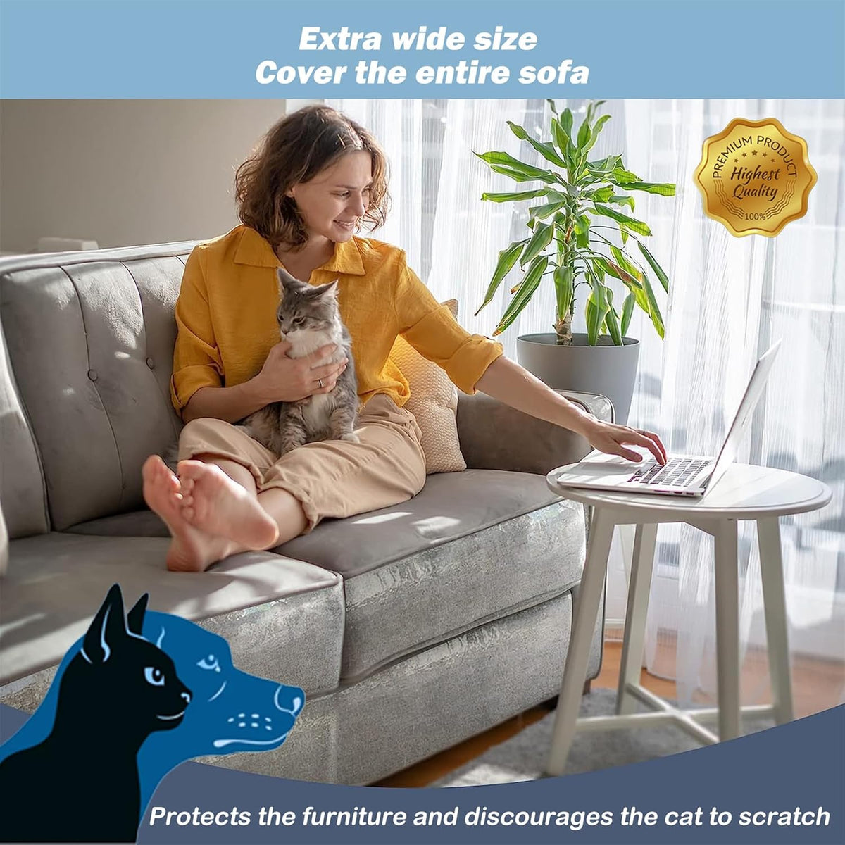 12 Pack Cat Scratch Furniture Protector Anti-Scratch Deterrent Tapes Premium Cat Couch Protector with Strong Stickiness No-Residue for Couch Doors & Walls