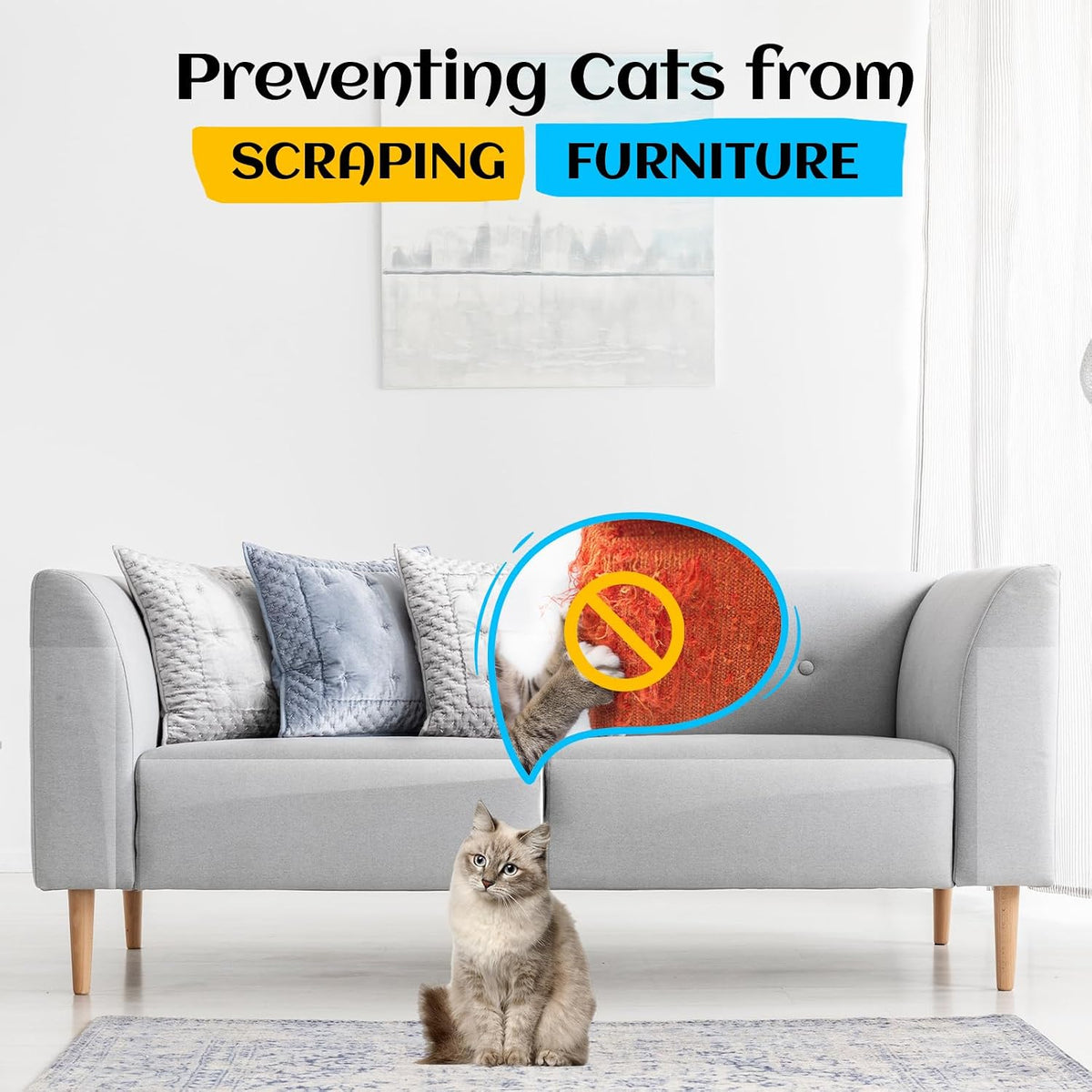 Anti Cat Scratch Furniture Protector, New Couch Protector from Cats Claws, Cat Protection for Furniture, Walls, Doors with Pocket Knife, Scraper, Tape(7.87" x 118")