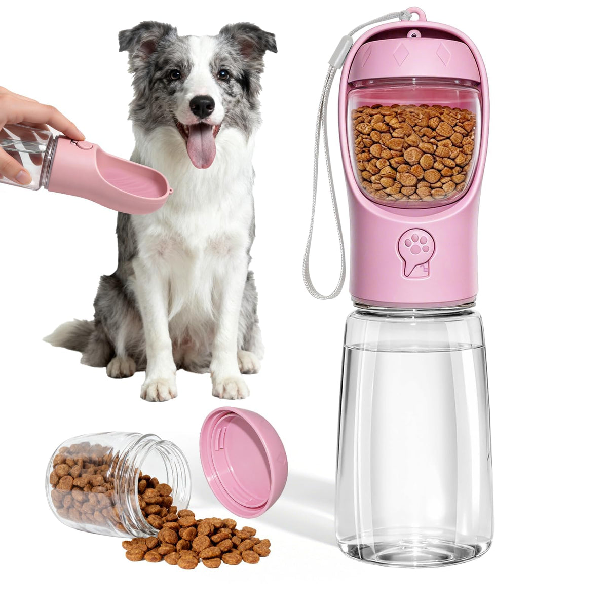 Portable Dog Water Bottle with Food Container, Drinking Bottle for Travel