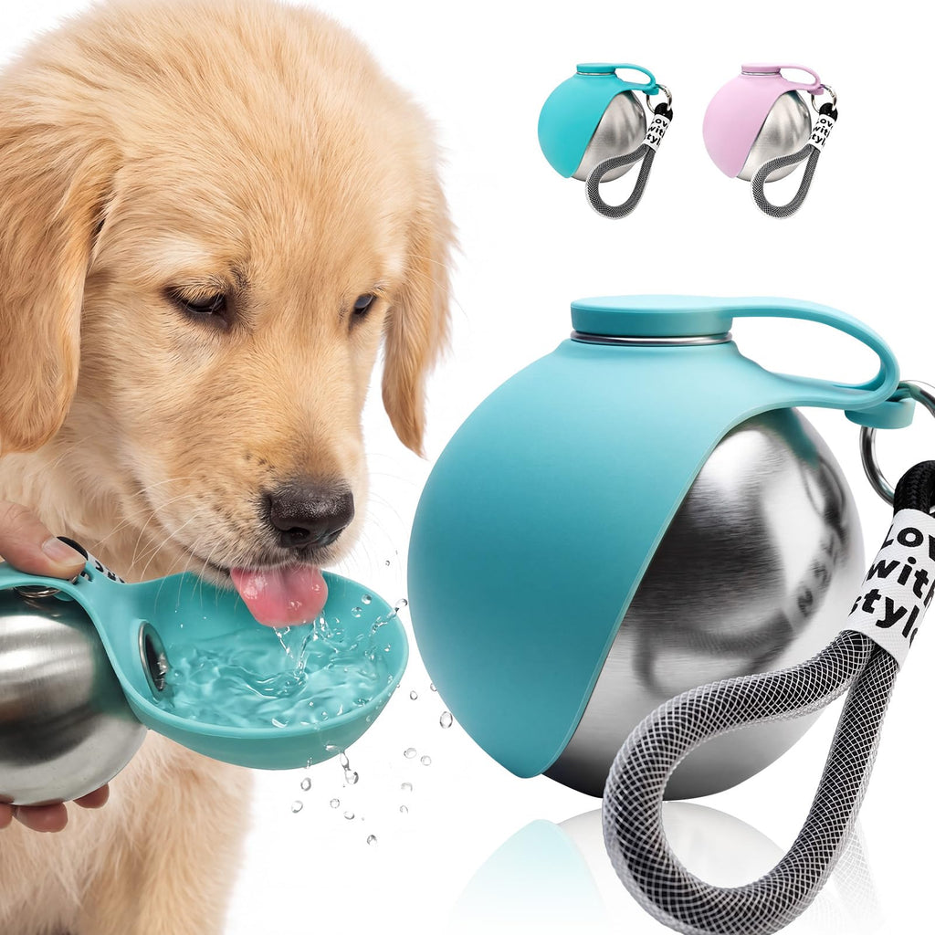 Portable Dog Water Bottle with Bowl, 10oz Leak-Proof Stainless Steel Dog Travel Water Bottle, BPA-Free Pet Water Dispenser for Small & Medium Dogs, Walking, Hiking & Outdoor Travel