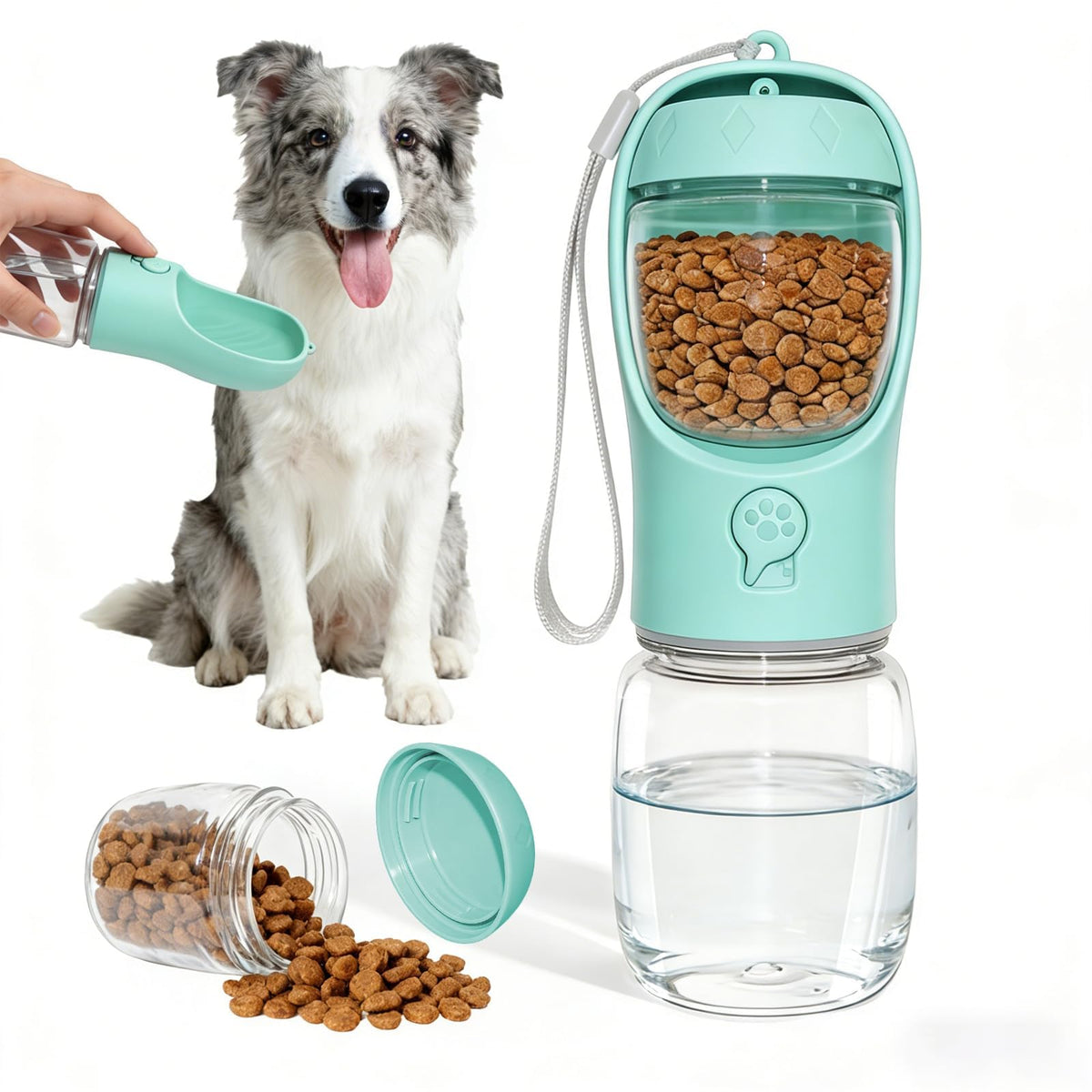 Portable Dog Water Bottle with Food Container, Drinking Bottle for Travel