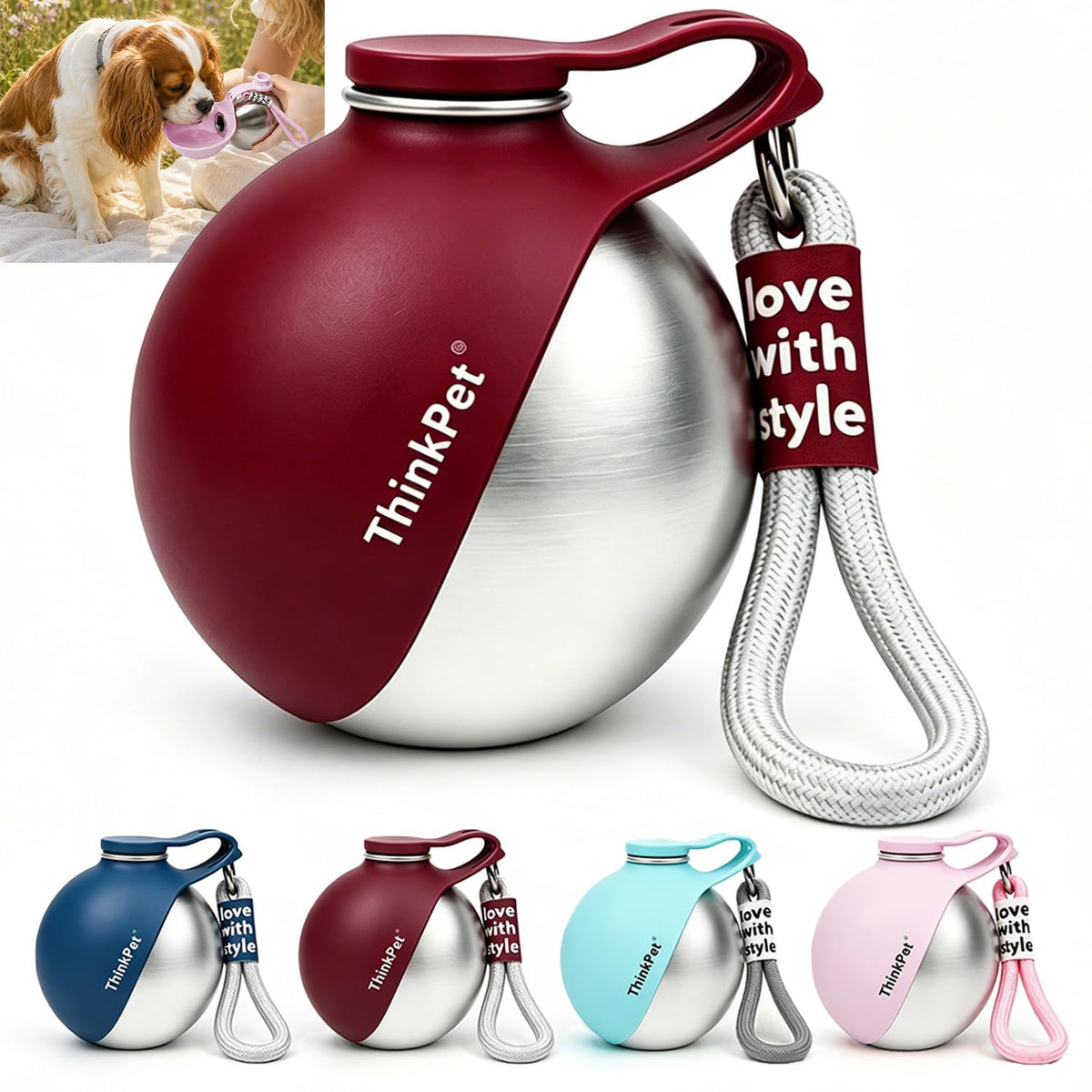 ThinkPet Leafsip 285ML Dog Water Bottle, Leak-Proof Portable, Teal