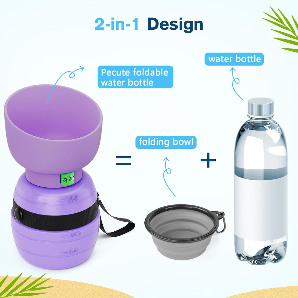 Pecute Portable Dog Water Bottle, 2 in 1 Cat Dog Travel Water Bottle Bowl Leakproof with Double Seal, BPA Free, Lightweight, Pet Small Animal Water Bottel Dispenser for Outdoor Walking Hiking Travels