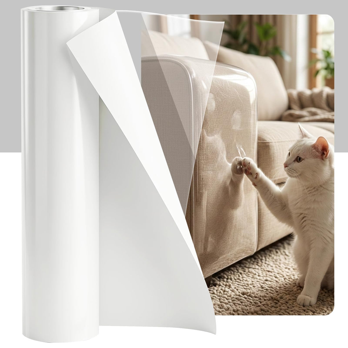 200"x12" Cat Scratch Furniture Protector, Couch Protector from Cat Claws, Heavy Duty Self-Adhesive Anti Scratch Furniture Protector for Sofa Back & Corners, Pet Furniture Guard