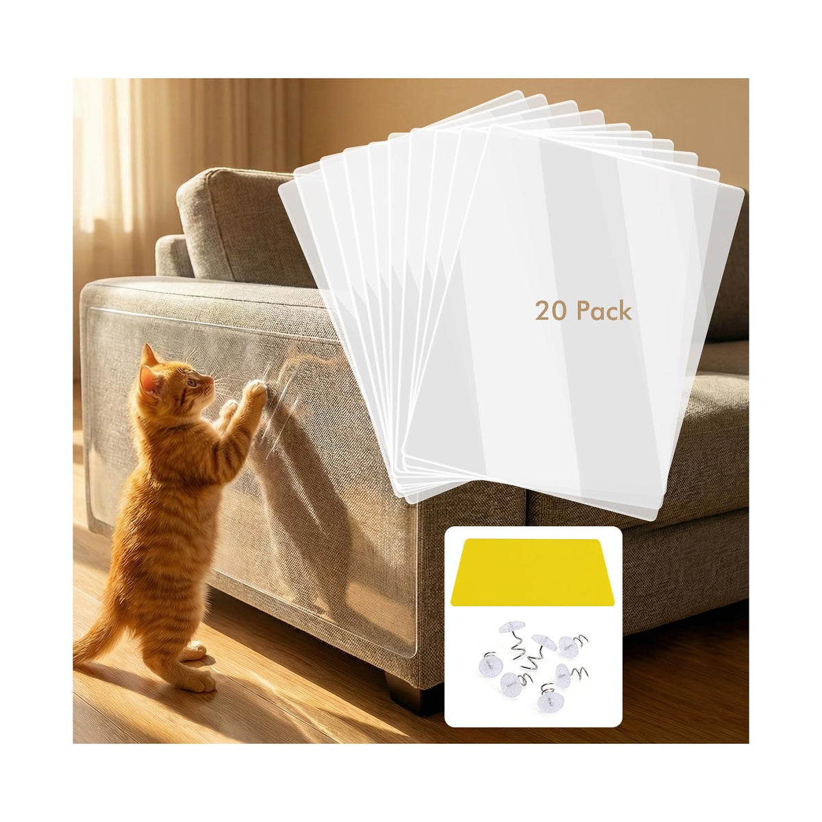 Anti-Cat Scratch Furniture Protector, Single-Sided Sticky Couch Protector for Cats Claws,Cat Scratch Deterrent for Furniture Door,Cat Scratch Furniture Protectors,Cat Accessories(196.85" x 11.81" )