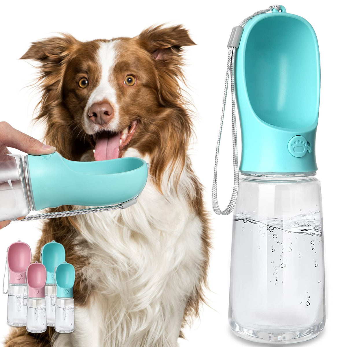 Kalimdor Dog Water Bottle, Leak Proof Portable Puppy Water Dispenser with Drinking Feeder for Pets Outdoor Walking, Hiking, Travel, Food Grade Plastic (12oz Pink)