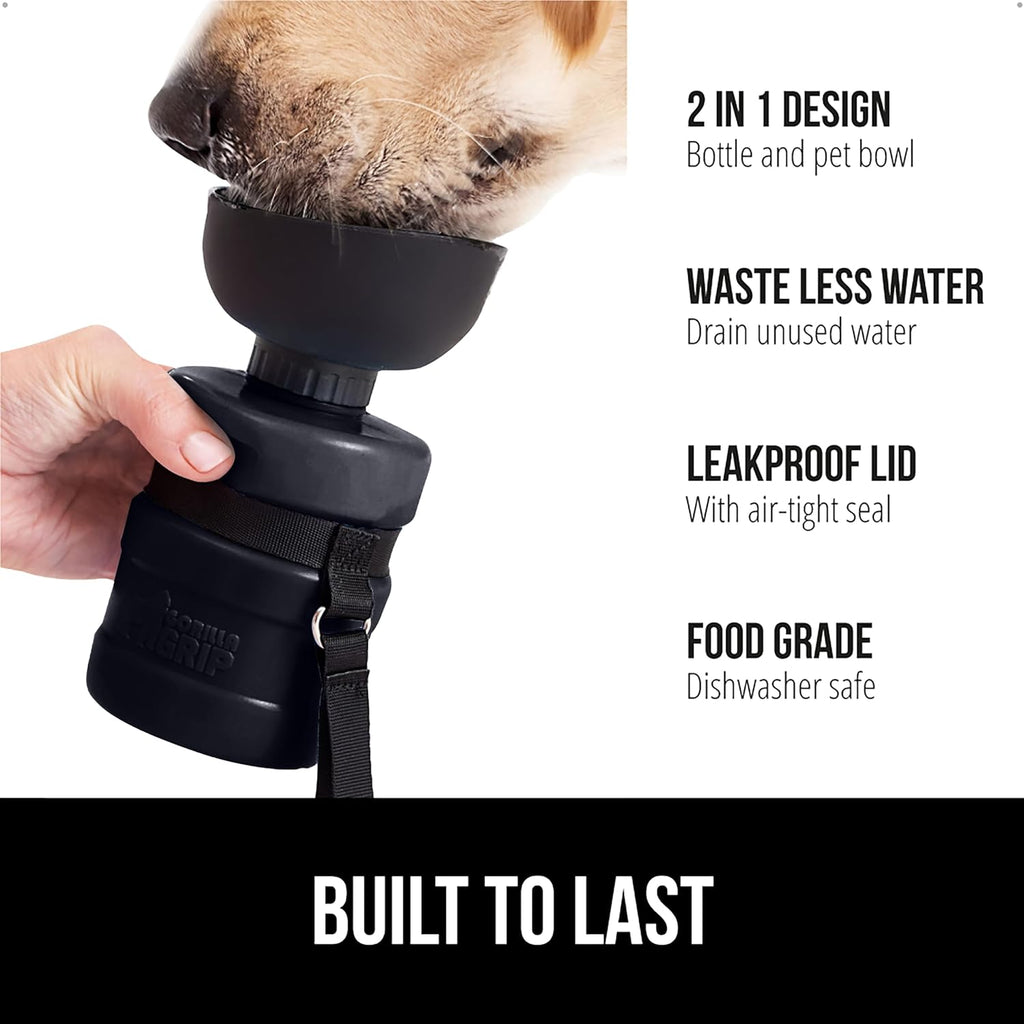 GORILLA GRIP Portable Dog Water Bottle, Food Grade Silicone, 16oz Black