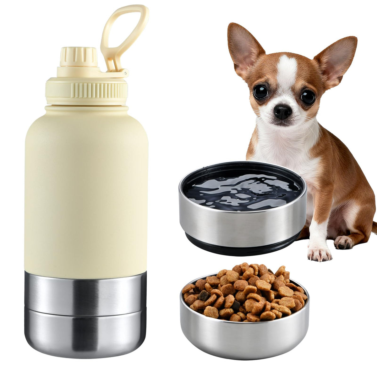 Cibaabo Insulated Dog Water Bottle 32oz Keep Water Cool with 2 Bowls