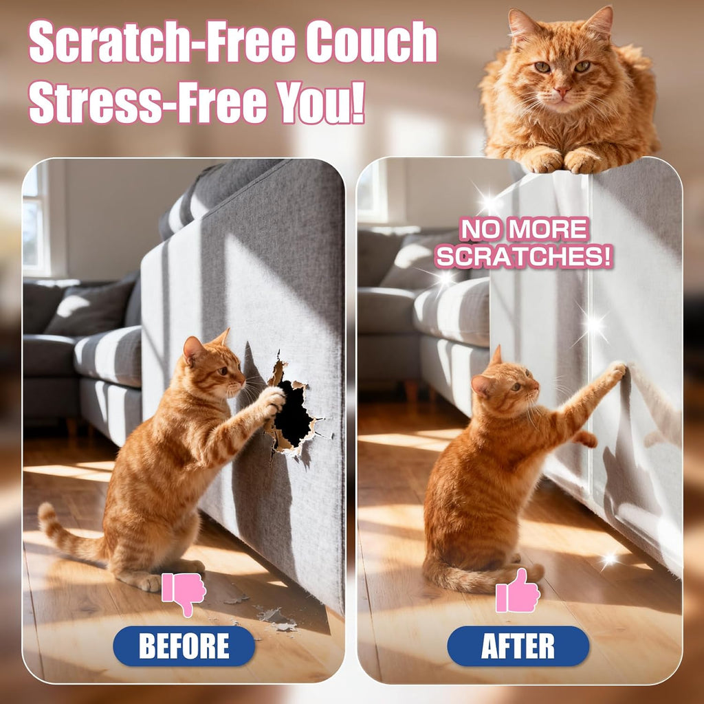 12PCS Cat Scratch Furniture Protector, Single Sided Couch Protectors Tape from Cats Claws Scratching, Transparent Sticky Sheets Proof Clawing Sofa Corner Protection Cover Anti Scratch for Furniture