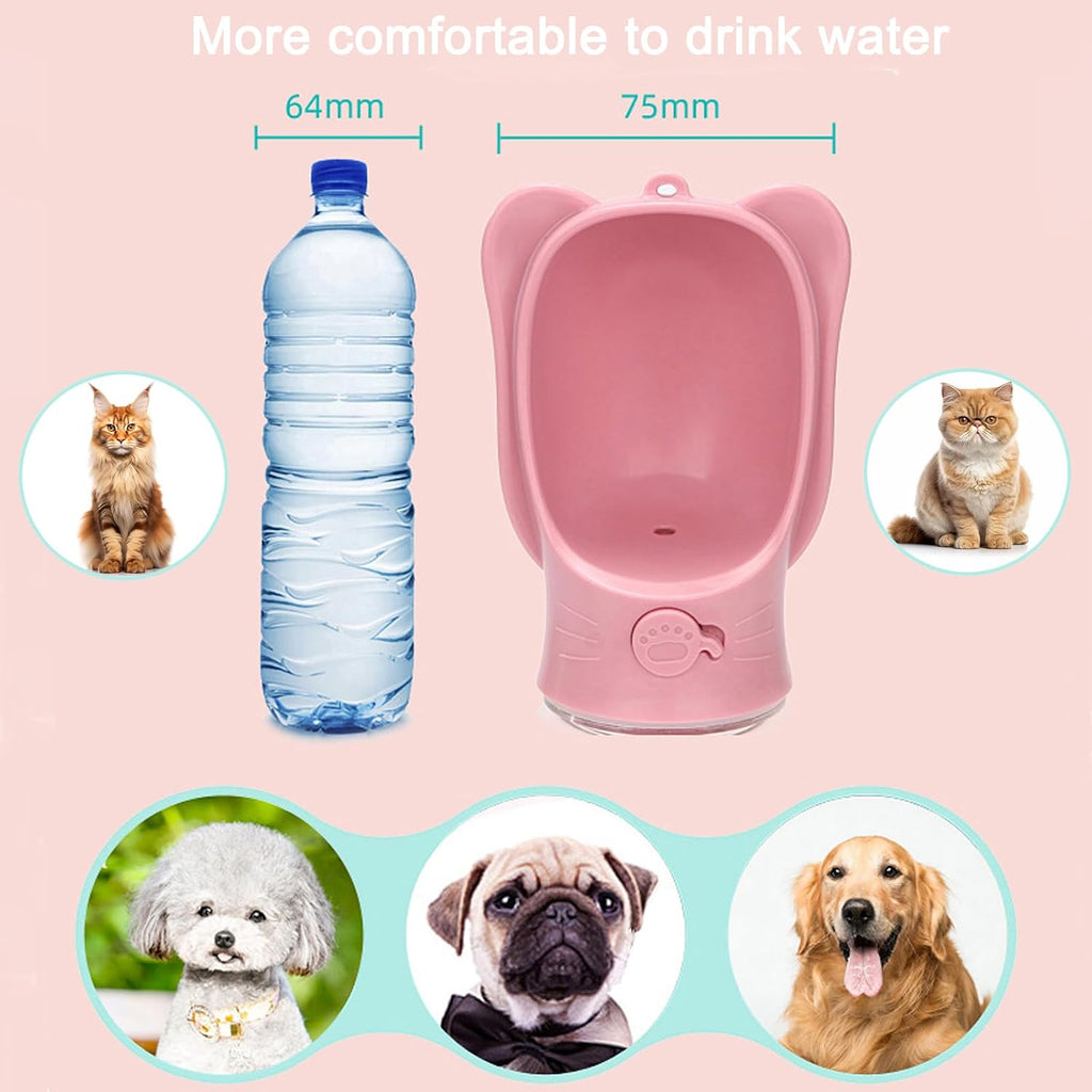 Pet Cat Puppy Dog Travel Water Bottle Dispenser with Food Container, Portable Dog Water Bottle for Walking Hiking Outdoor, Pink, 350ml/12oz