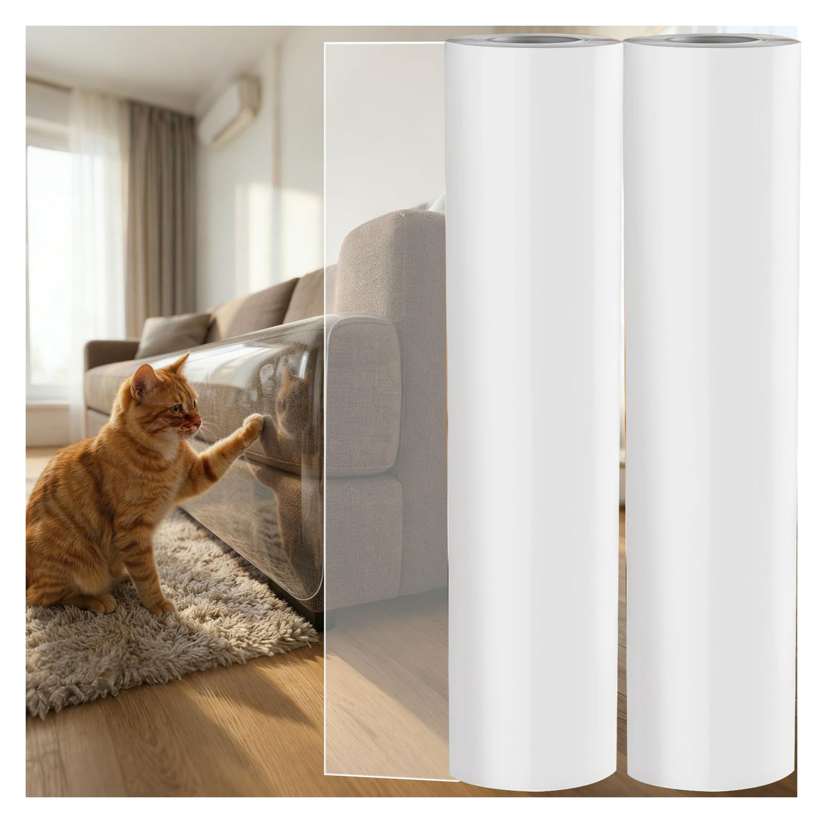 Anti-Cat Scratch Furniture Protector, Single-Sided Sticky Couch Protector for Cats Claws,Cat Scratch Deterrent for Furniture Door,Cat Scratch Furniture Protectors,Cat Accessories(196.85" x 11.81" )