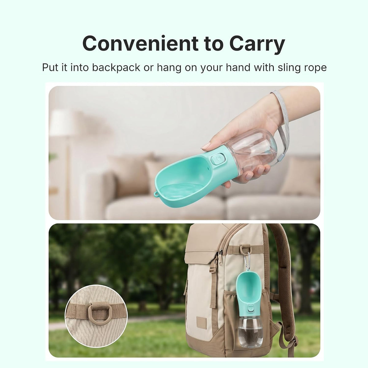 Portable Dog Water Bottle 300ml Leak Proof Pet Drinking Bottle for Dogs & Cats, Outdoor Travel Water Dispenser for Walking Hiking Camping (Lake Green)