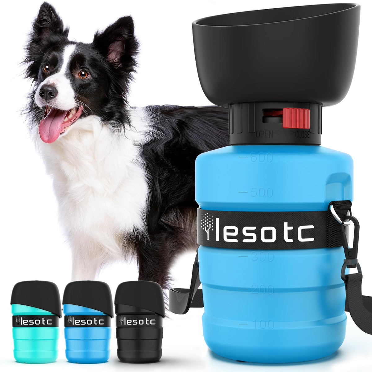 lesotc Dog Water Bottle, Portable Water Dispenser with Bowl, Leak Proof Pet Travel Squeeze Bottle, Puppy Essentials Dog Stuff Accessories for Outdoor Walking, Hiking, Camping