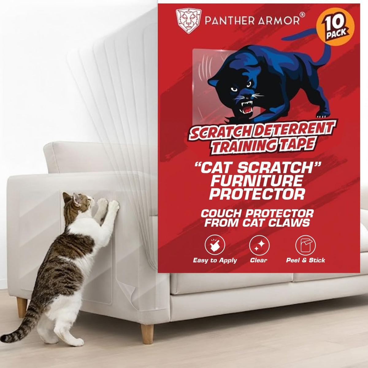 Panther Armor Cat Scratch Furniture Protector, 10 Double-Sided Tape Sheets