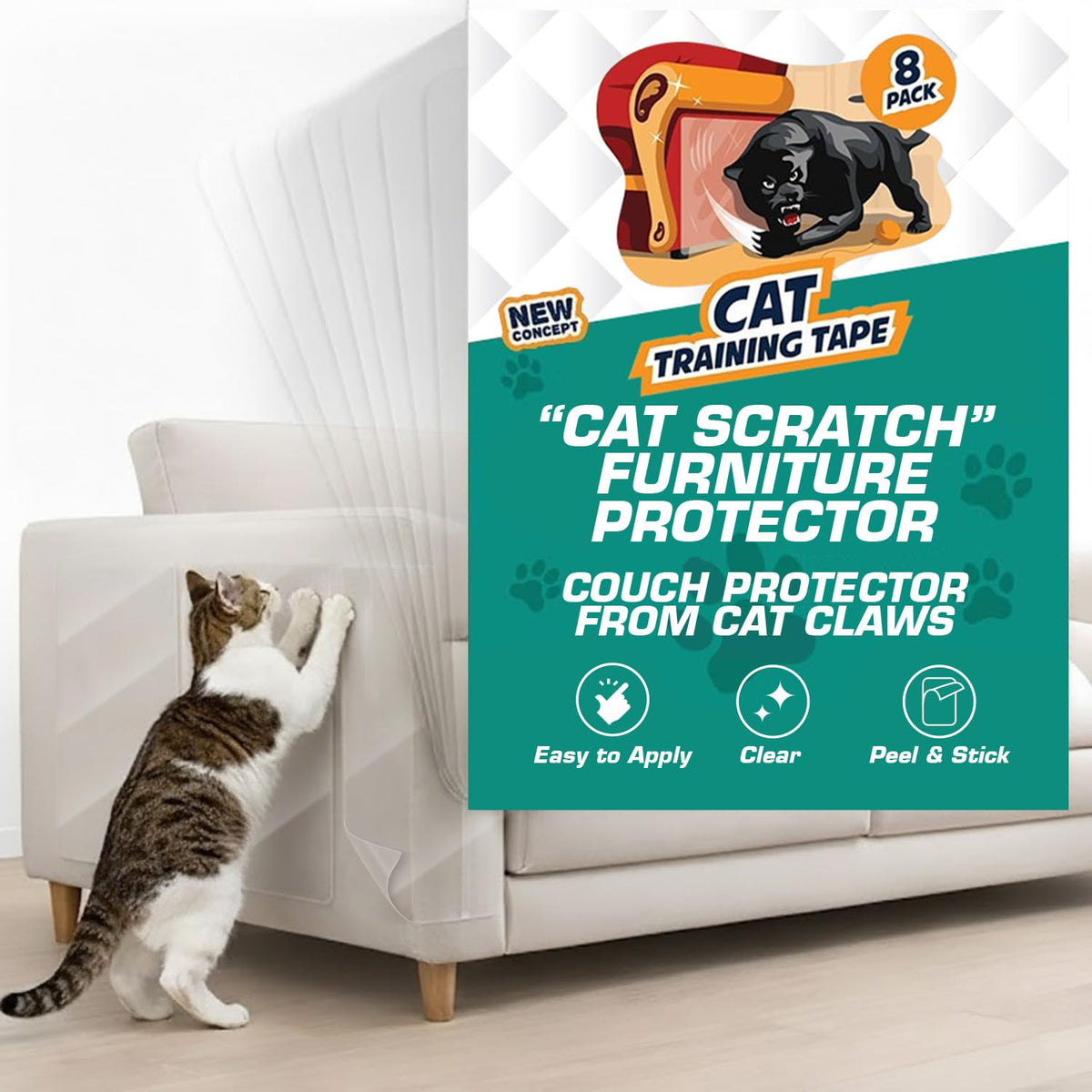 Panther Armor Cat Scratch Furniture Protector, 10 Double-Sided Tape Sheets