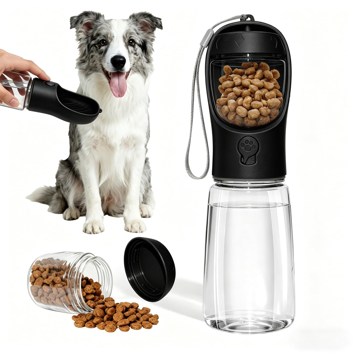 Portable Dog Water Bottle with Food Container, Drinking Bottle for Travel