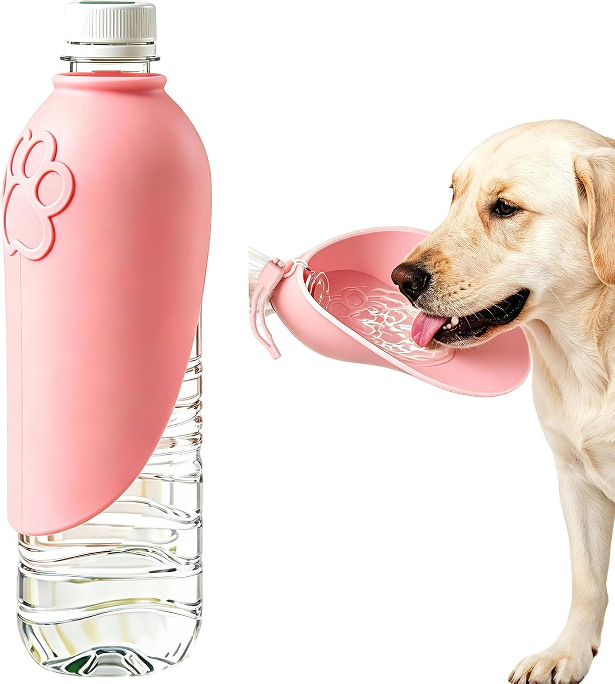 Universal Silicone Pet Water Bowl Attachment, Portable Dog Cat Water Feeder for Walking Hiking Travel, Fits Standard Water Bottles, Lightweight No Heavy Bottles Needed