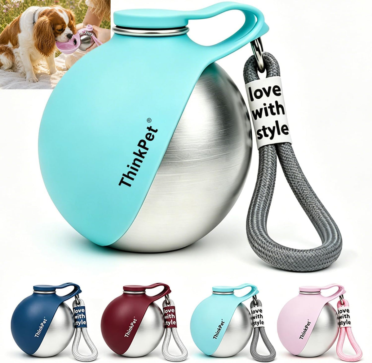 ThinkPet Leafsip 285ML Dog Water Bottle, Leak-Proof Portable, Teal