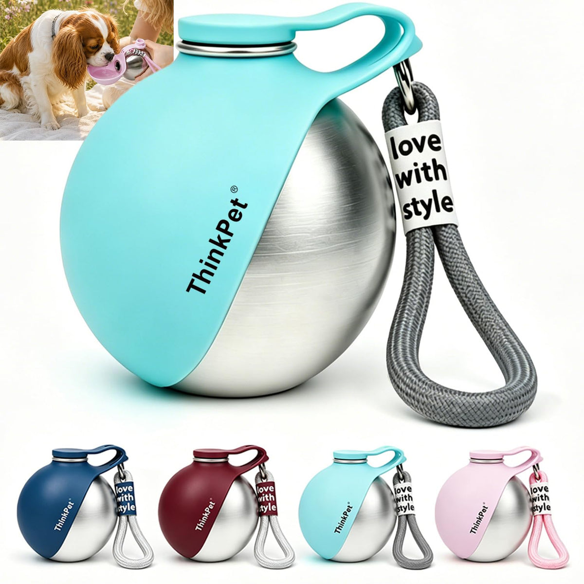 ThinkPet Leafsip 285ML Dog Water Bottle, Leak-Proof Portable, Teal