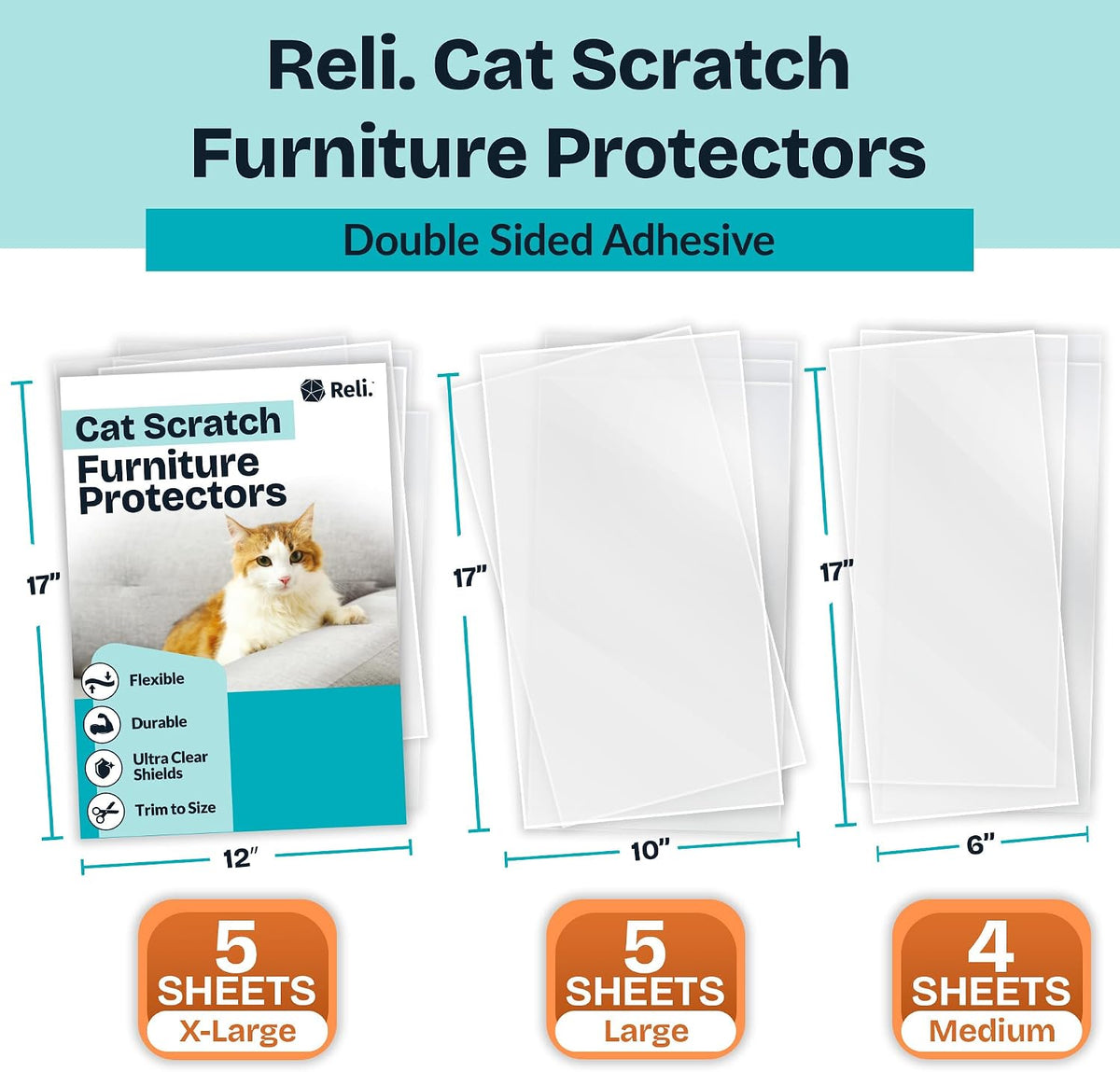 Reli. Cat Scratch Furniture Protector | Couch Anti-Scratch Sheets | 14 Pack