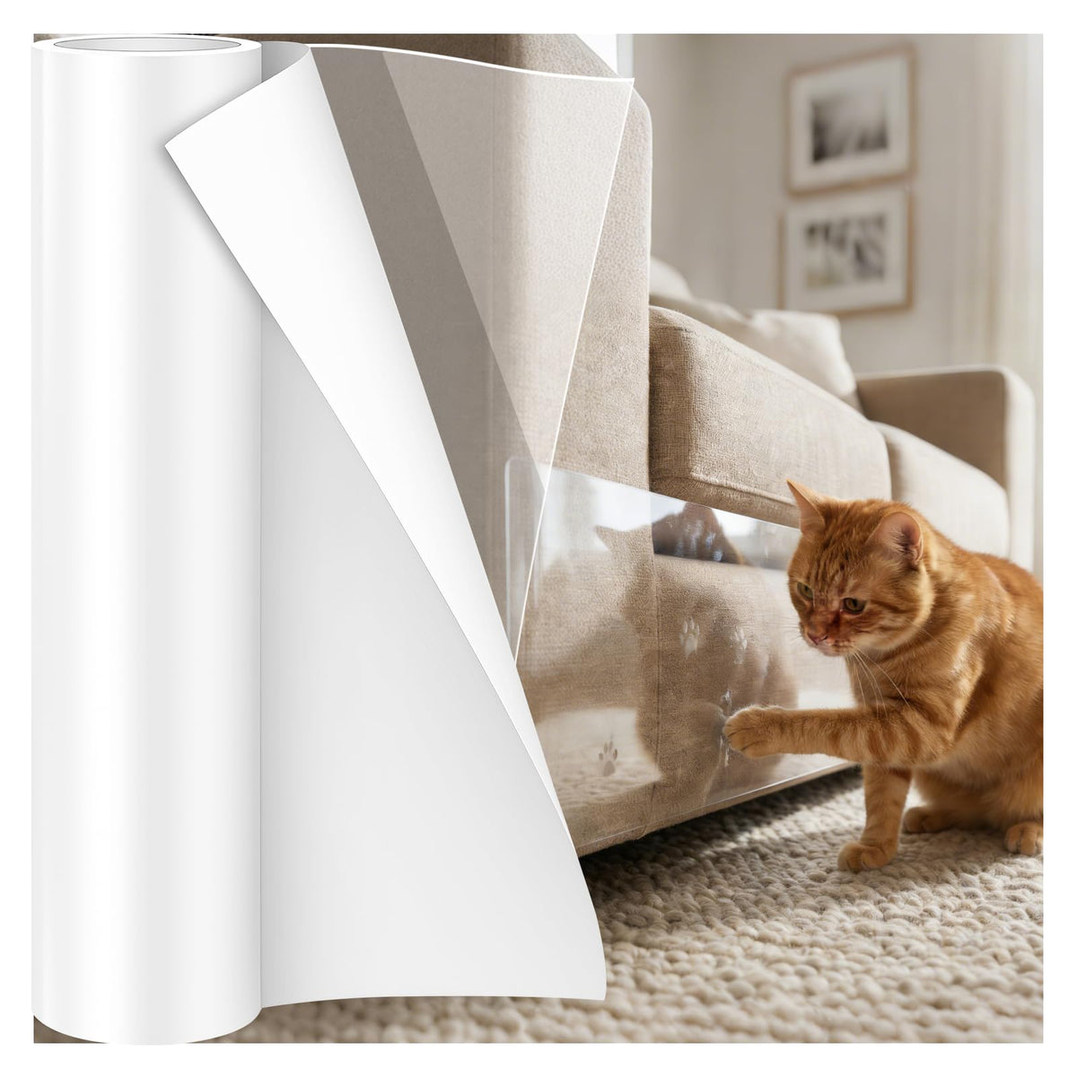Anti-Cat Scratch Furniture Protector, Single-Sided Sticky Couch Protector for Cats Claws,Cat Scratch Deterrent for Furniture Door,Cat Scratch Furniture Protectors,Cat Accessories(196.85" x 11.81" )