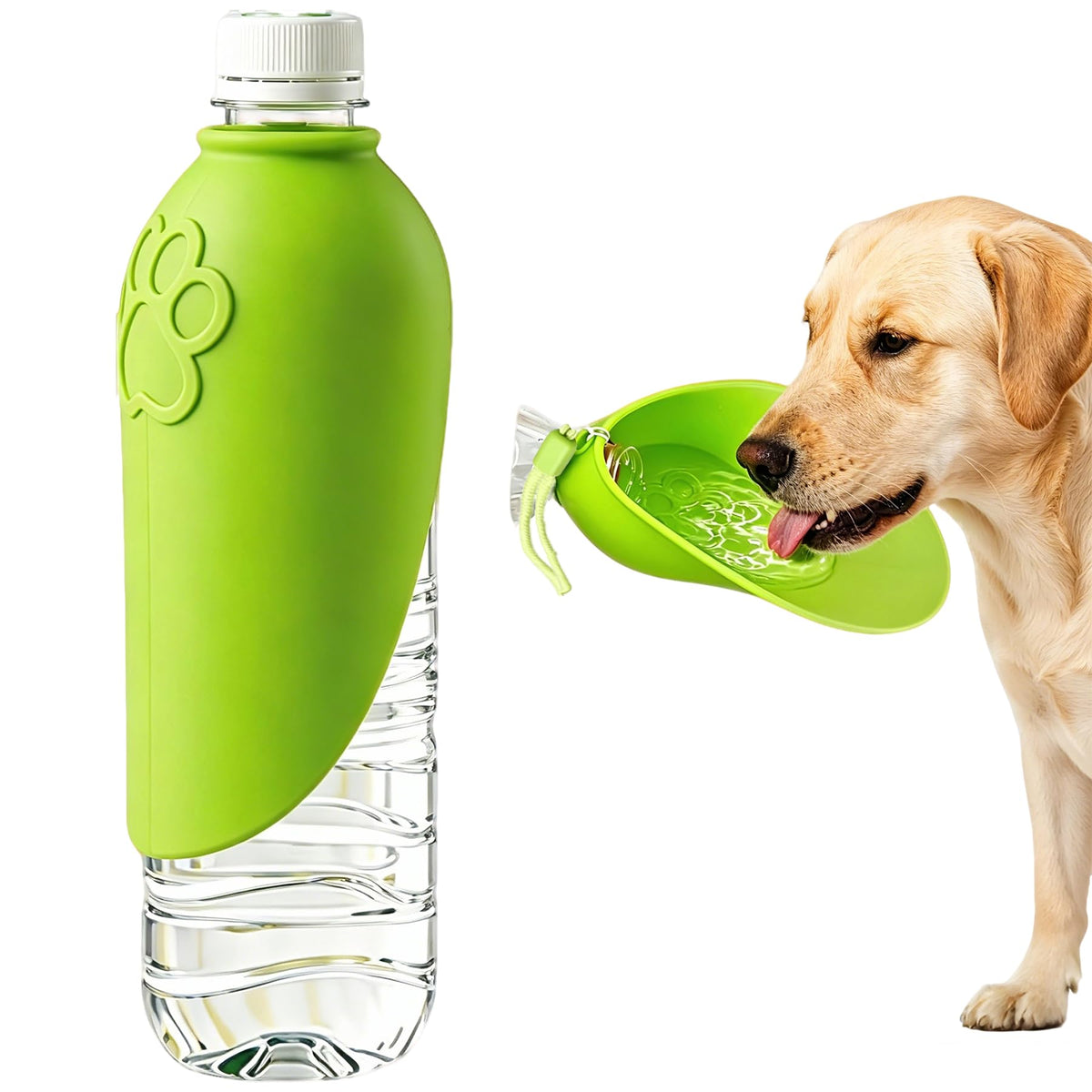 Universal Silicone Pet Water Bowl Attachment, Portable Dog Cat Water Feeder for Walking Hiking Travel, Fits Standard Water Bottles, Lightweight No Heavy Bottles Needed