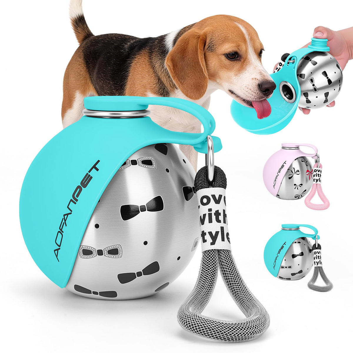 Portable Dog Water Bottle 10oz Stainless Steel Travel Bowl