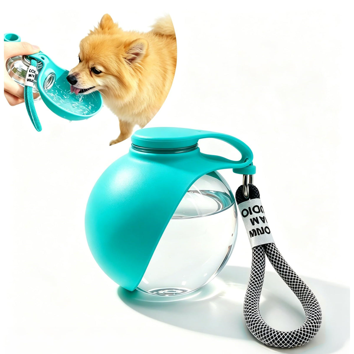Dog Water Bottle Portable, 2in1 Round Foldable Water Bowl for Dogs Pink PET