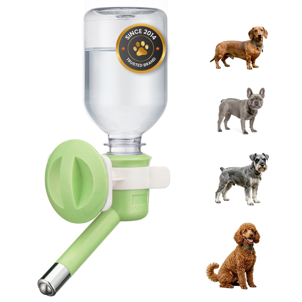 Choco Nose No-Drip Water Bottle for Small Dogs & Cats (10–25 lb) - Leak-Proof Patented 16mm Nozzle Helps Prevent Mess & Spills, BPA Free, Easy to Install Cage & Crate Mount Feeder, 10.2 fl oz (C590)