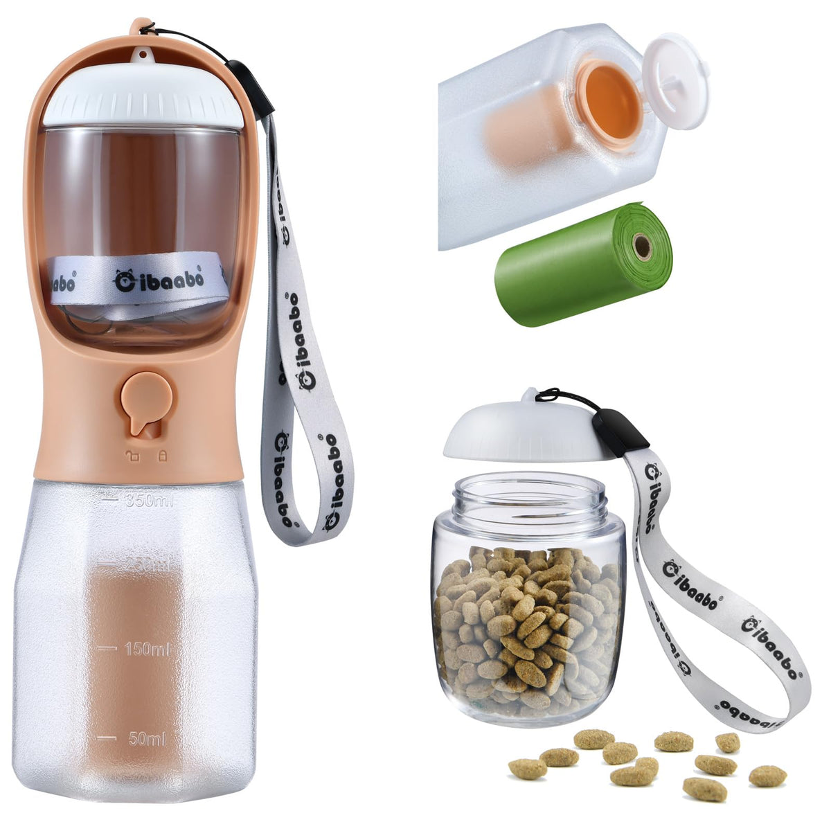 Cibaabo Dog Water Bottle with Food Container & Poop Bag Holder & Filter