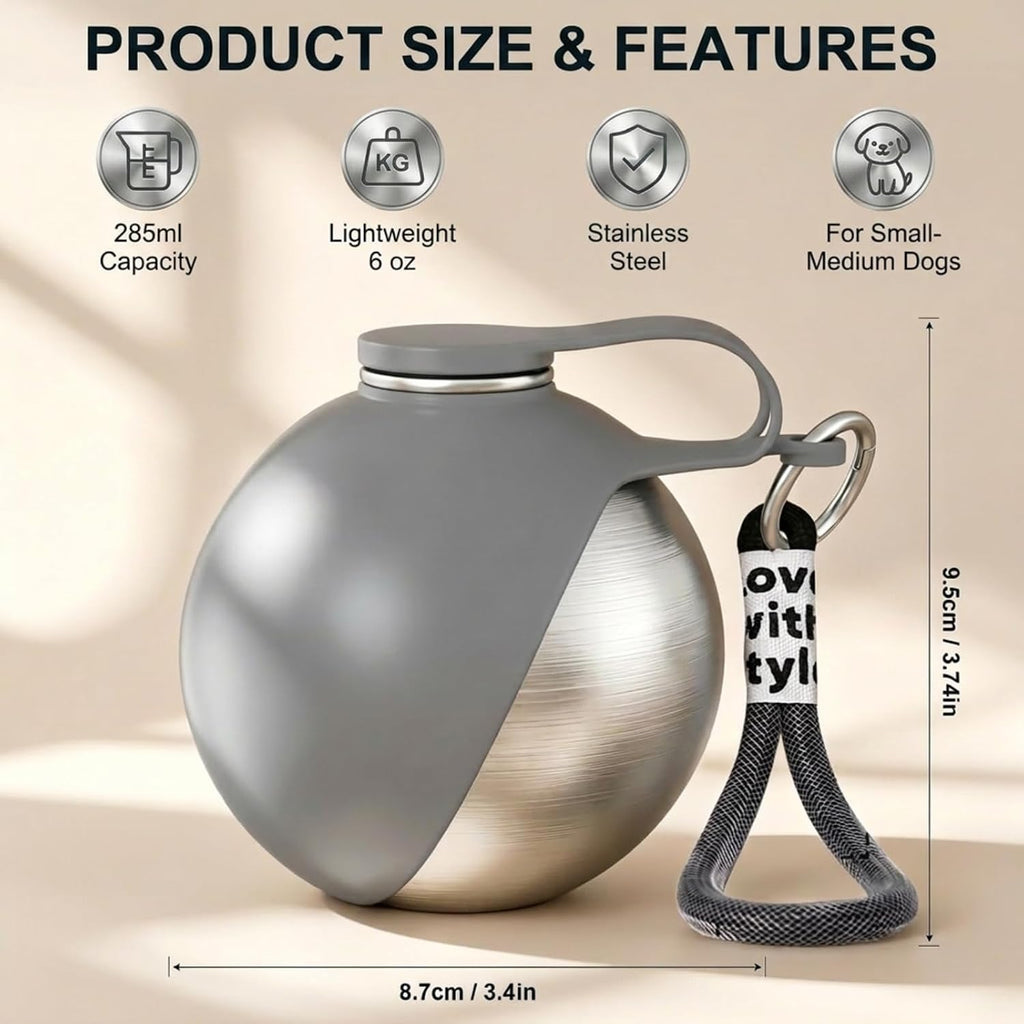 Portable Dog Water Bottle Bowl, 10oz Stainless Steel Puppy Water Dispenser