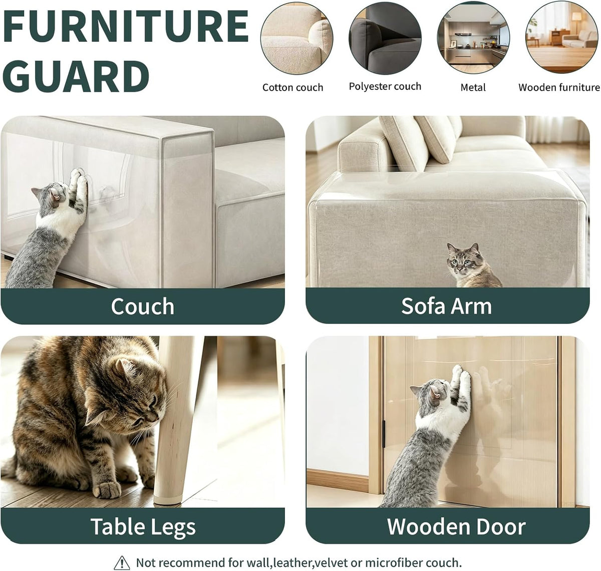 Anti Cat Scratch Furniture Protector,Thicken Vinyl 160" x 12.4"