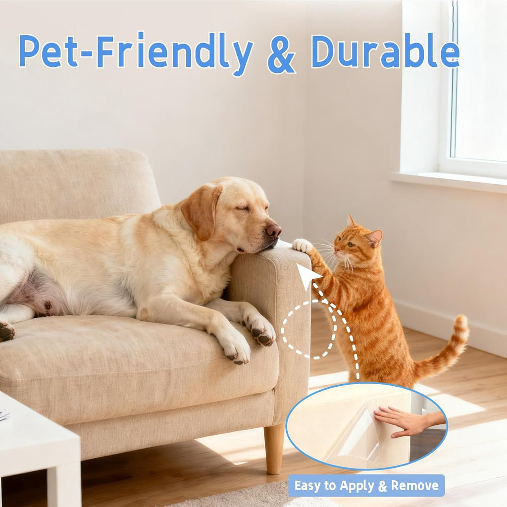 Anti Cat Scratch Furniture Protector: Thick Sticky Cat Proof Couch Cover 196.8" x 11.8" Clear Vinyl Dog Scratching Deterrent Tape for Door Sofa Wall Corner