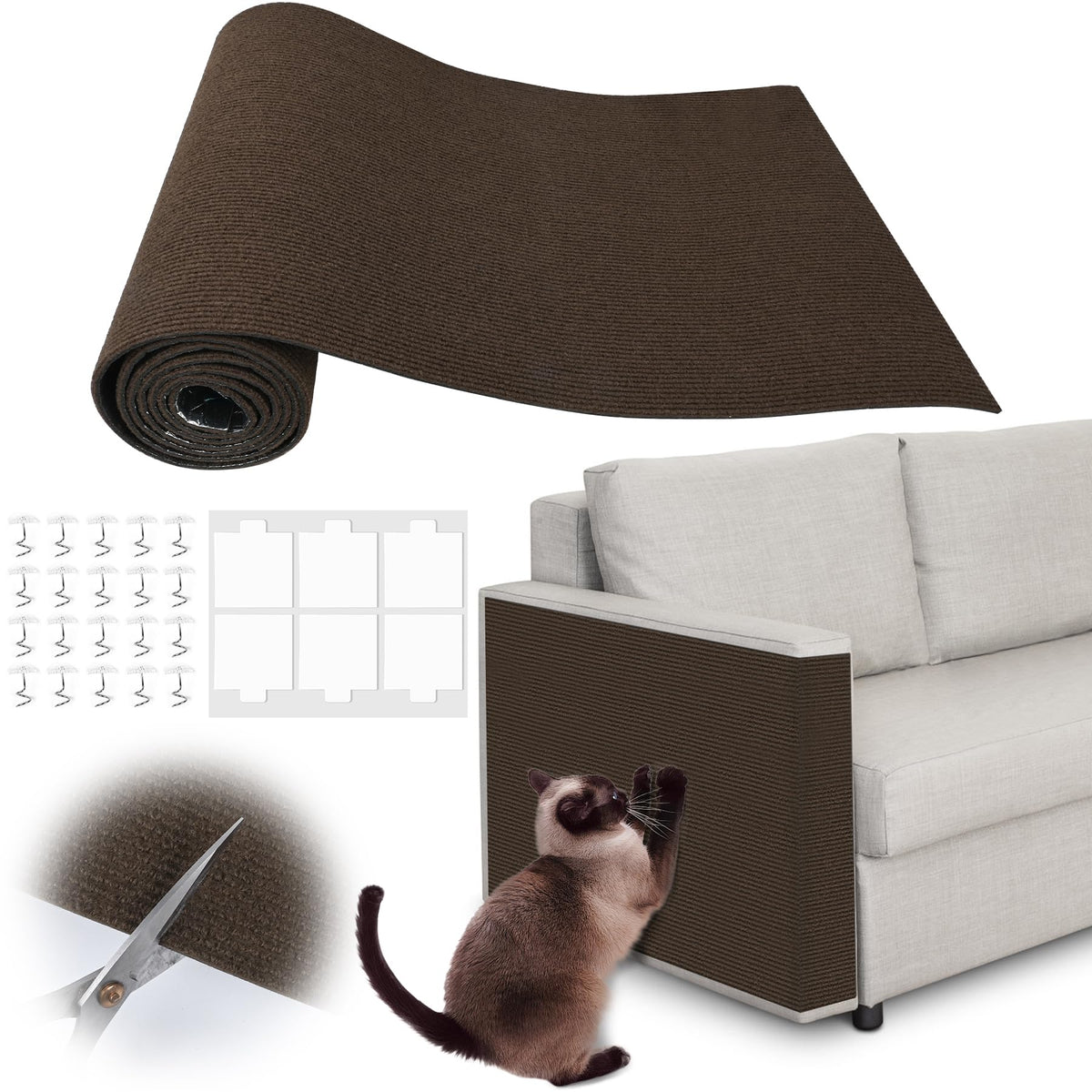 Couch Protector from Cat Claws - 78.7" x 15.8" Trimmable Self-Adhesive Cats Claws Scratch Pads, Cat DIY Climbing Cats Scratch Mat Tree Replacement Indoor (Dark Gray)