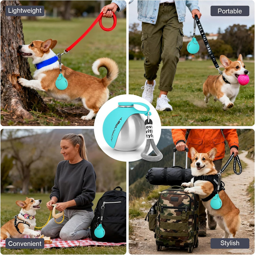 Portable Dog Water Bottle 10oz Stainless Steel Travel Bowl