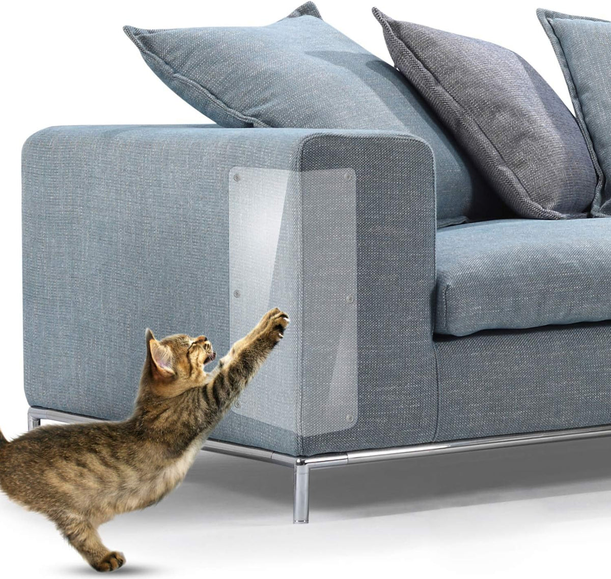 In hand Cat Scratch Furniture, 2PCS Clear Premium Heavy Duty Flexible Vinyl Protector Dog Cat Claw Guards with Pins No Adhesive, Stops Scratching Pets Furniture Protector