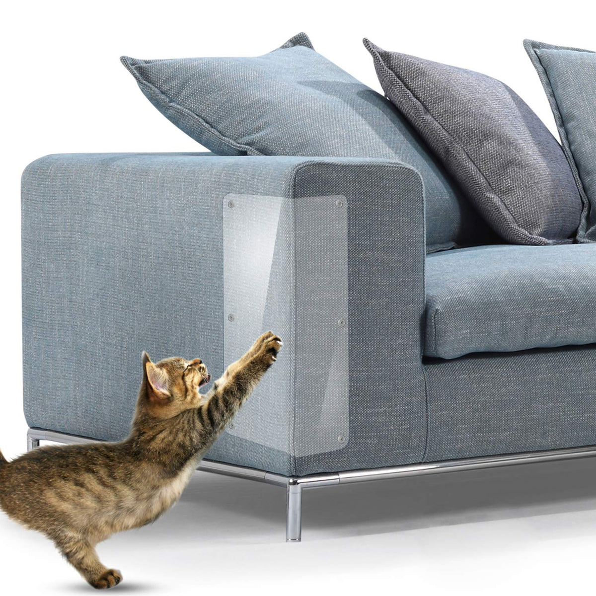 In hand Cat Scratch Furniture, 2PCS Clear Premium Heavy Duty Flexible Vinyl Protector Dog Cat Claw Guards with Pins No Adhesive, Stops Scratching Pets Furniture Protector